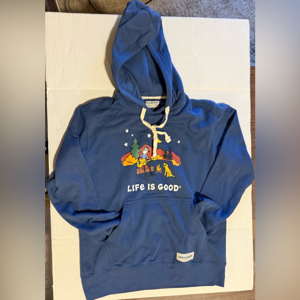 Life Is Good Men’s Navy Hoodie with Outdoor Theme